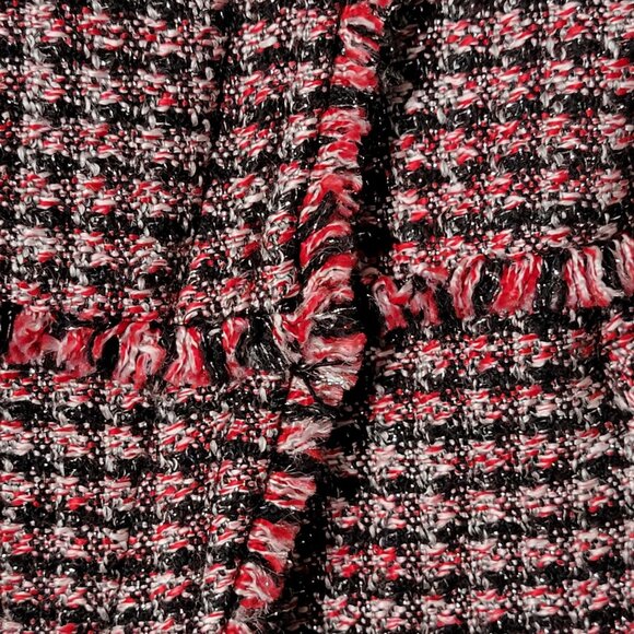 White House Black Market Red Black Tweed Fringe Moto Work Blazer Jacket Size 12 - Picture 7 of 11